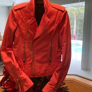 Balenciaga Leather Jacket Coral Pink Women Jacket